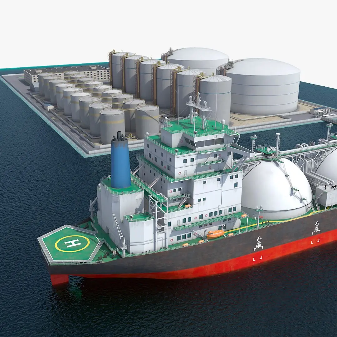 LNG Import Terminal with Gas Carrier Ship  purchase 3D model