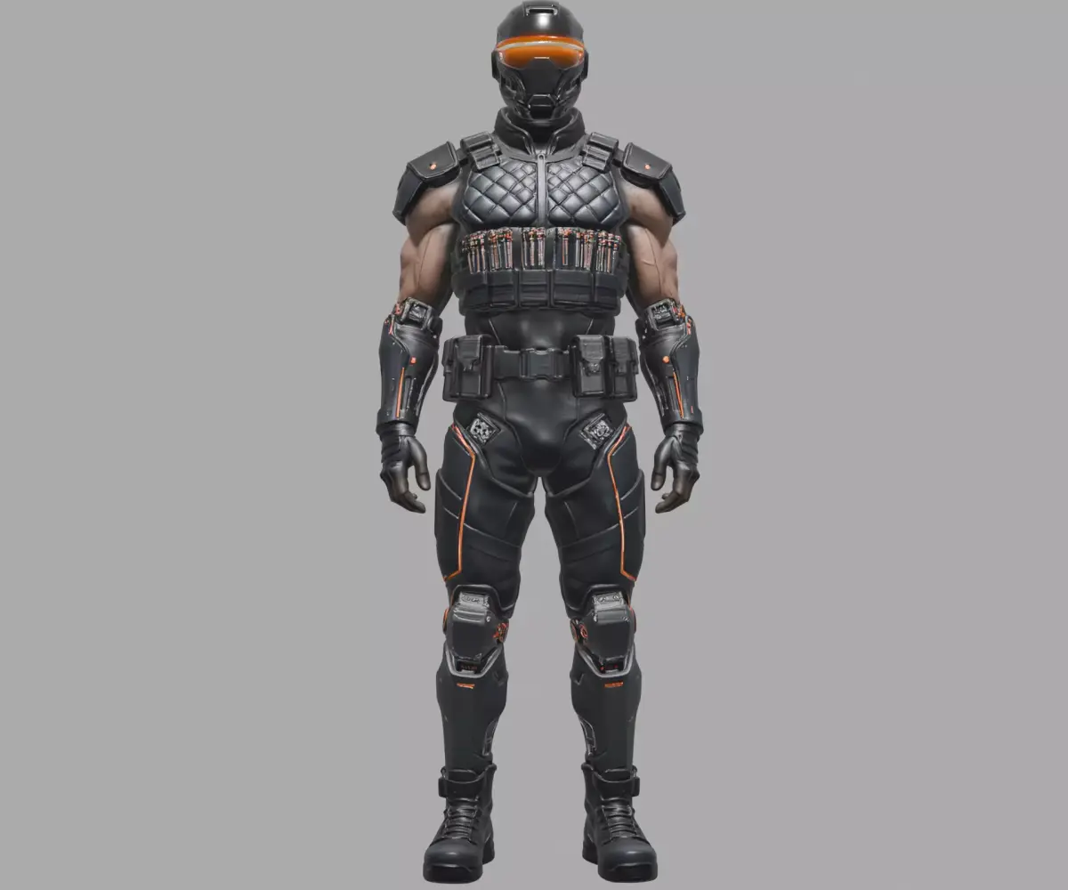Orange Accent Tactical Combat Suit 3D model