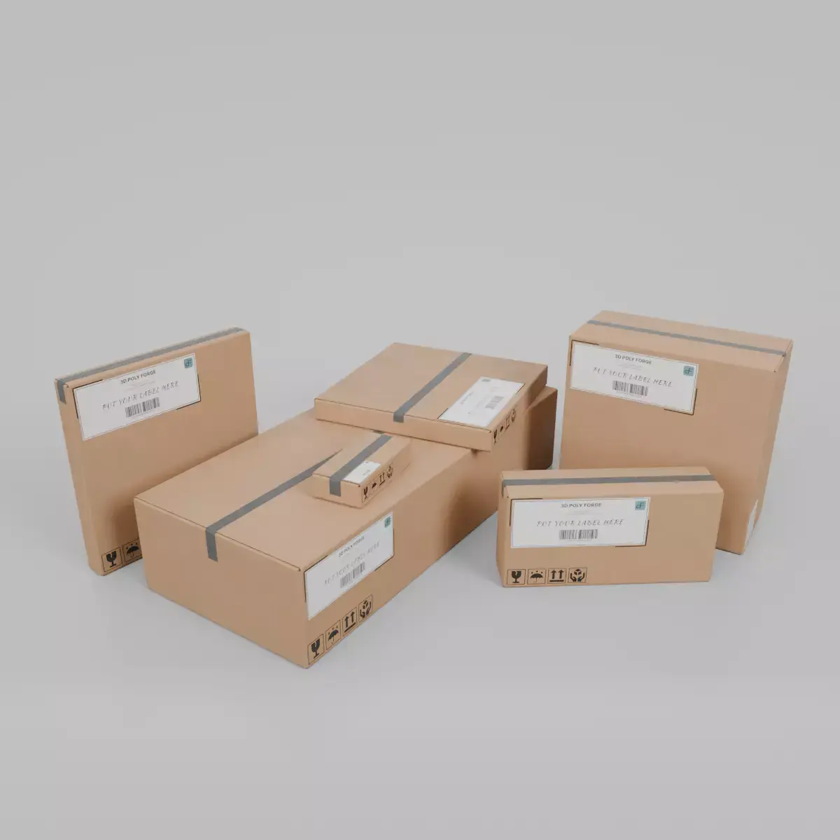 Warehouse Cardboard Boxes - Rigged and Customizable Set 3D Model Pack