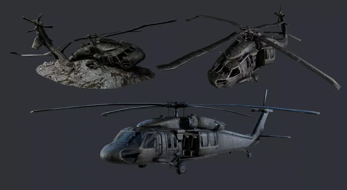 Sikorsky UH60 Black Hawk Military Helicopter Game Ready Pack 02 Low-poly 3D model