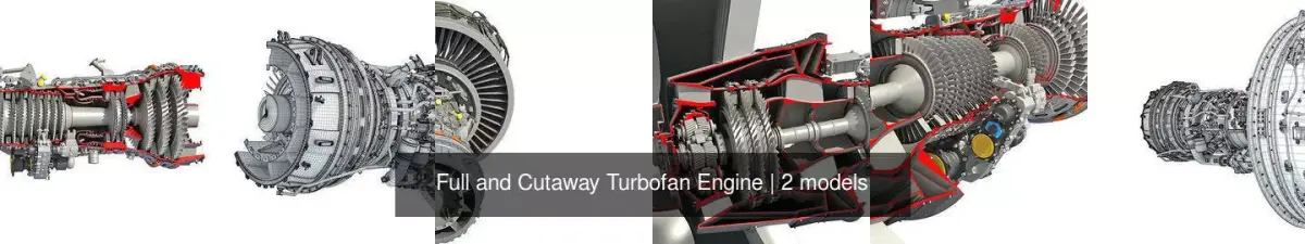 Full and Cutaway Turbofan Engine 3D Model Collection