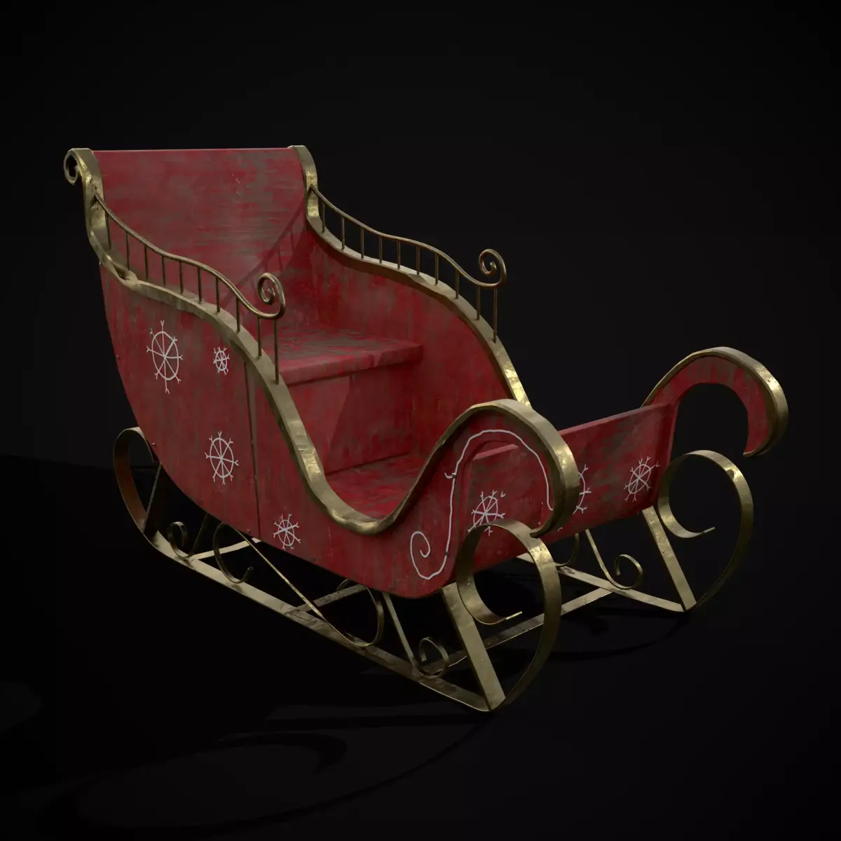 Childrens Red Winter Sleigh Low-poly 3D model