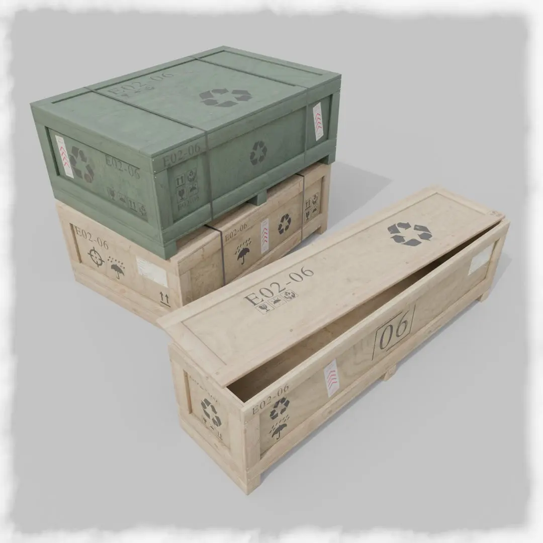 Customizable Wooden Crate Duo - Flat and Narrow 3D model
