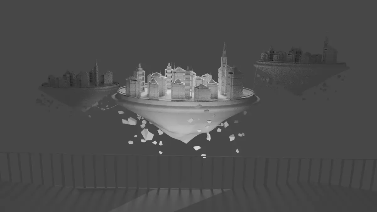 3D Cyberworld city floating in air Free low-poly 3D model
