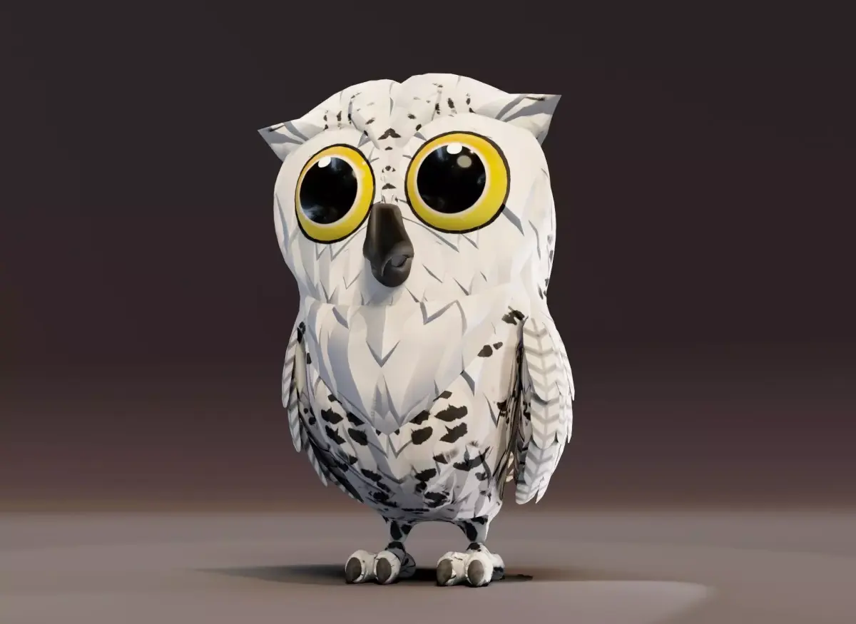 Cartoon Snowy Owl Rigged 3D Model Low-poly 3D model