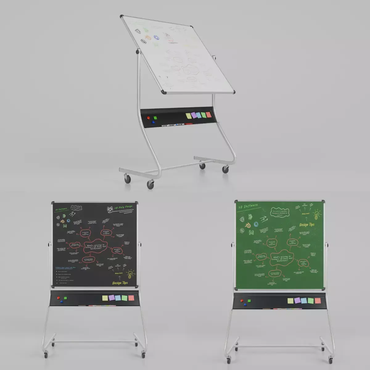 Compact Double-Sided Square - Customizable Writing Board Set 3D Model Pack