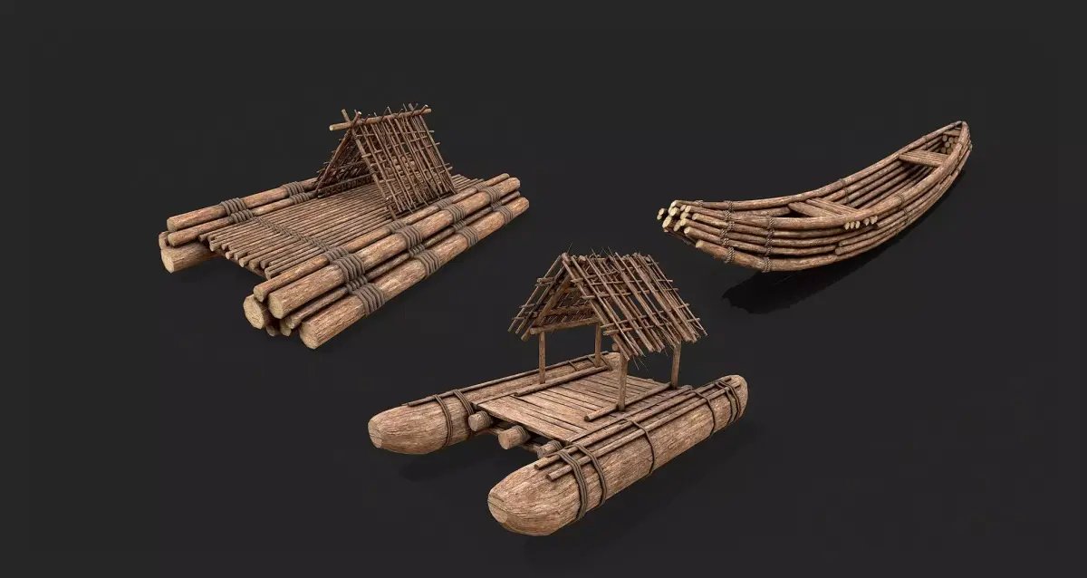 Primitive Wooden Raft Survival Boat PBR Collection 