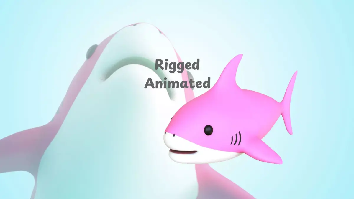 Cartoon Little Shark Pink 3D Model - High-Quality Animated  Low-poly 3D model