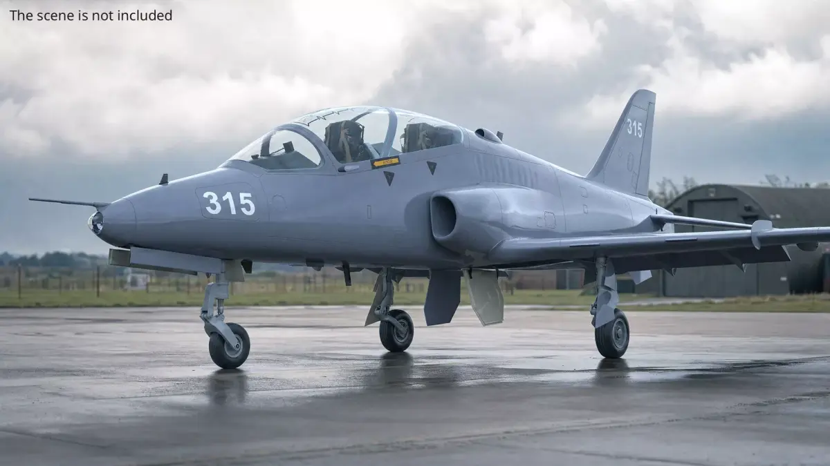 Twin Seat Jet Trainer Aircraft Grey Rigged 3D model