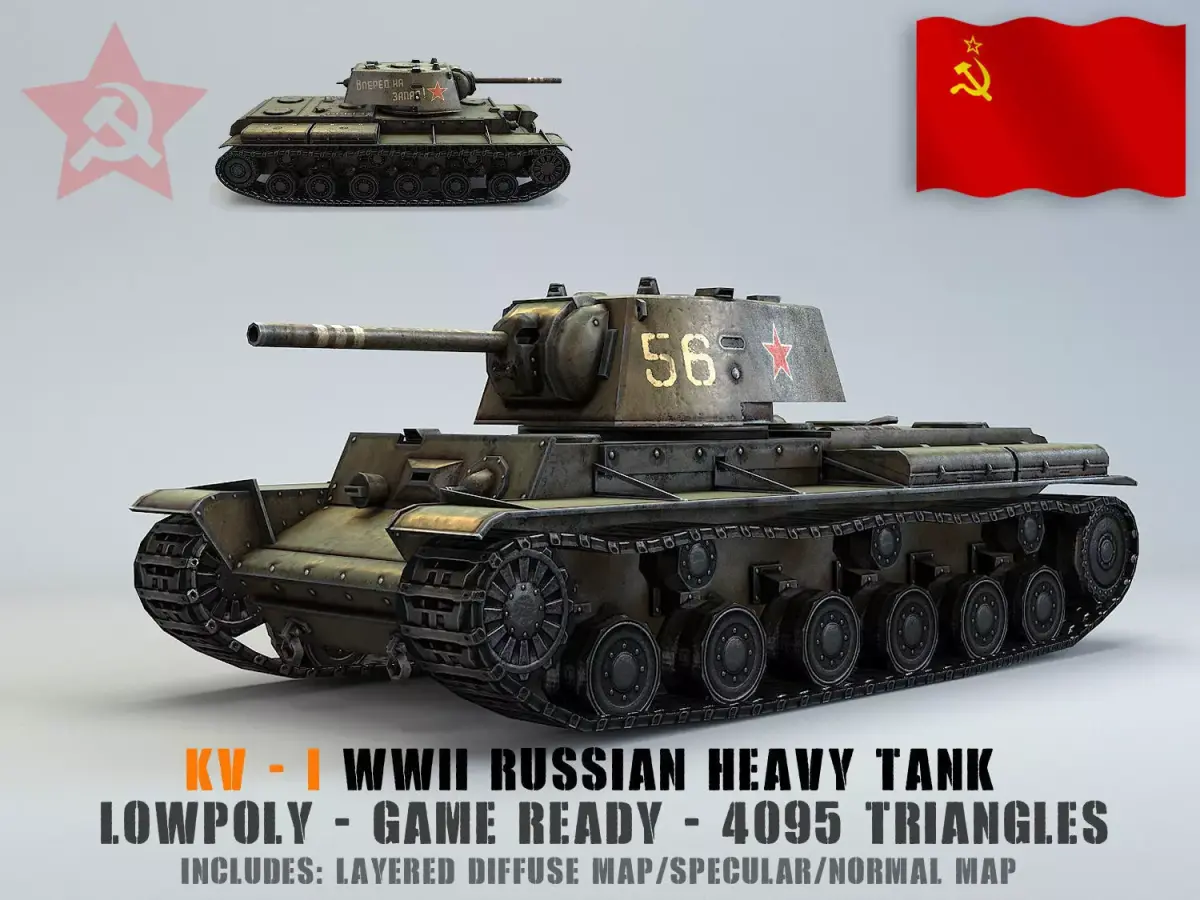 Low Poly KV -1 heavy tank Low-poly 3D model