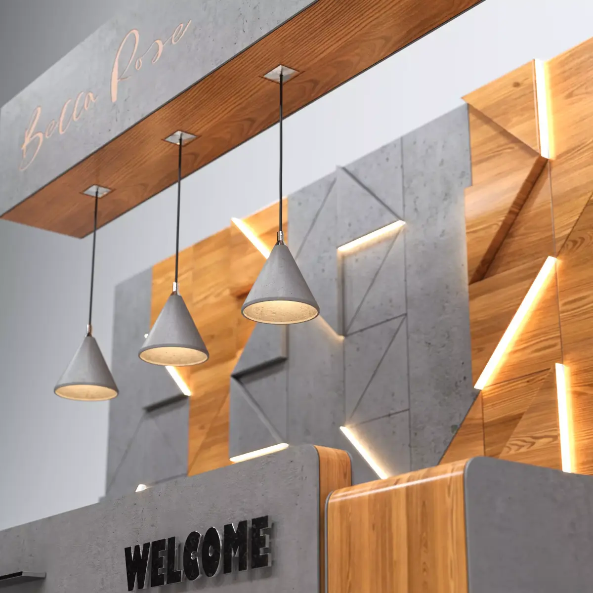Reception desk made of concrete and wood 3D model