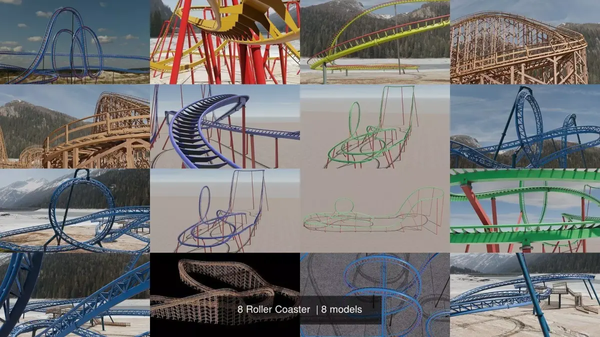 8 Roller Coaster  3D Model Pack buy
