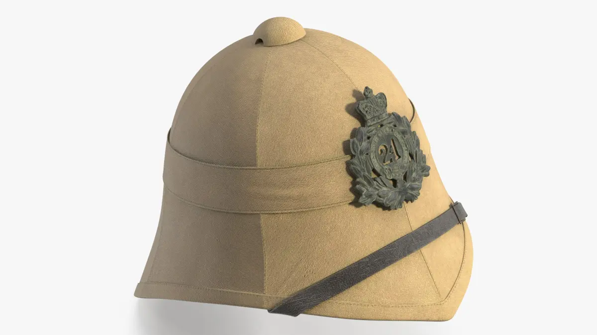 Used Victorian British Army Helmet Beige 24th Regiment Badge 3D model