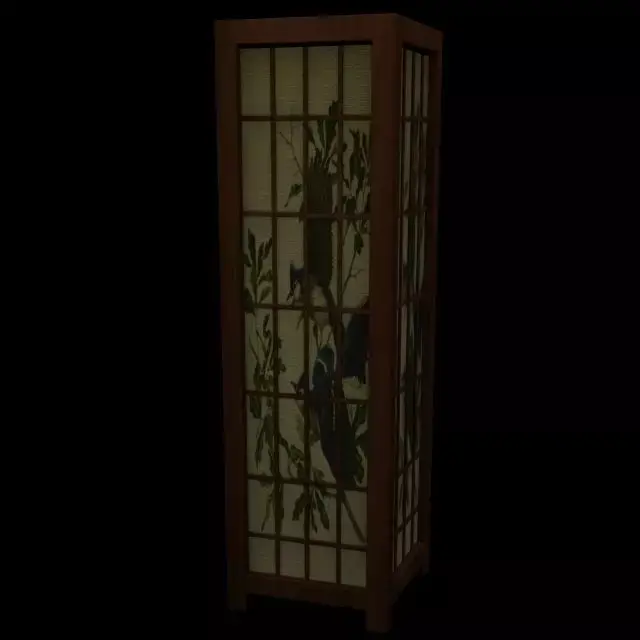Asian Standing Lamp with Birds Pattern Gridded 3D model
