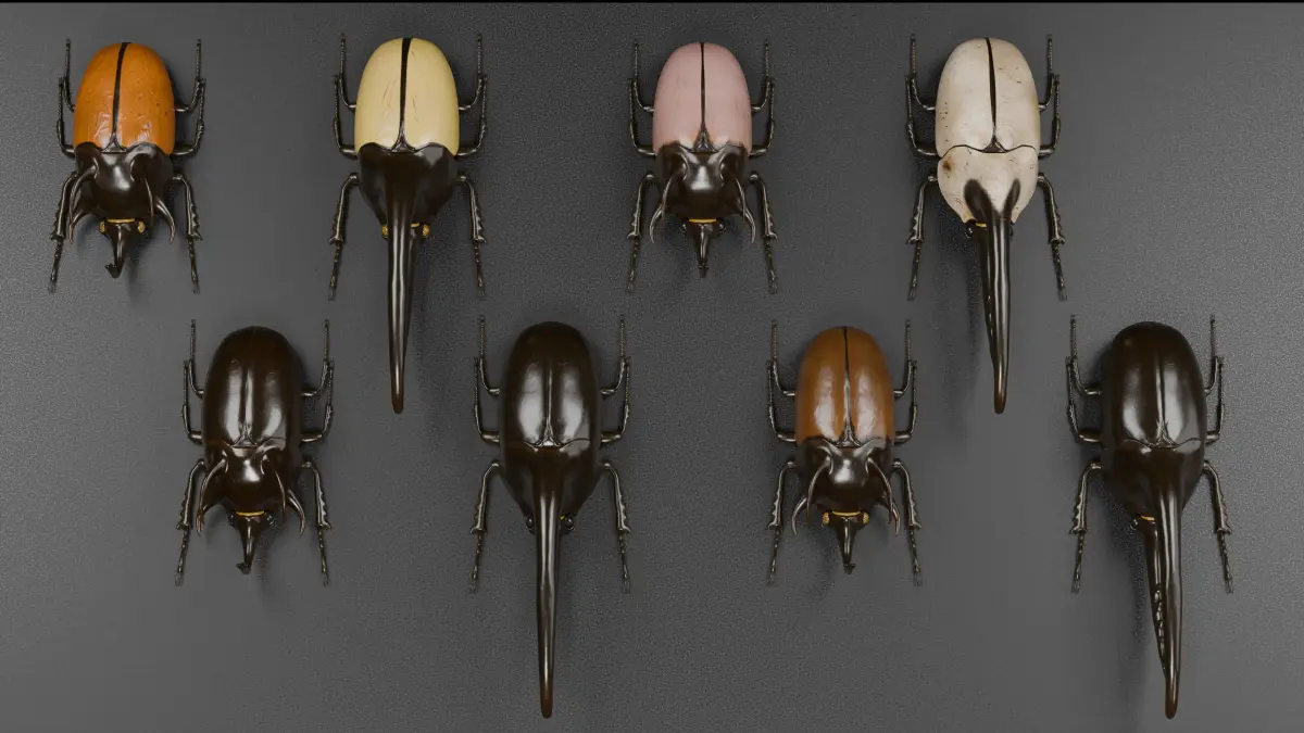 Dynastes hercules beetle and chalcosoma rhinoceros beetle 3D model