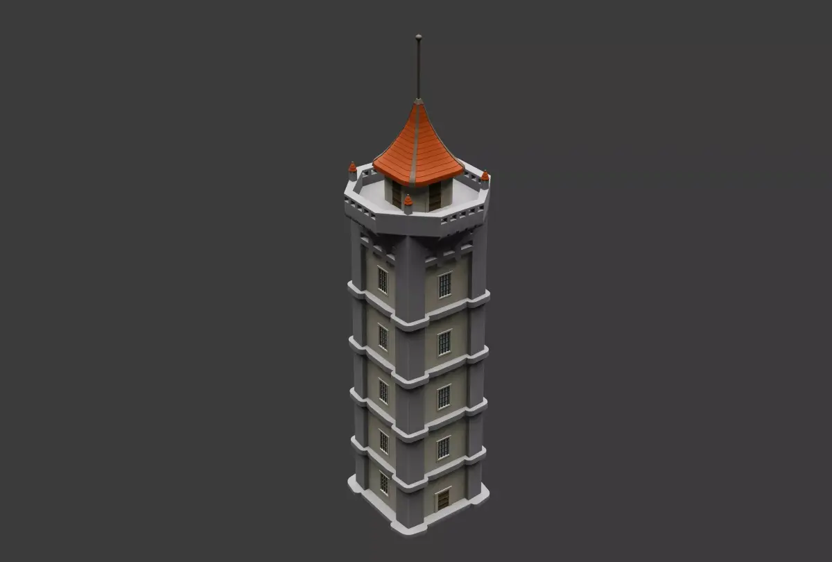 Stylized Medieval Tower Low-poly 3D model