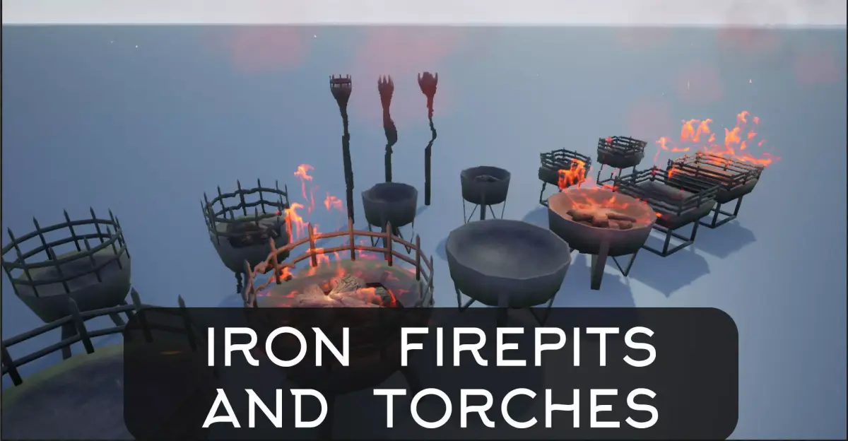 Medieval Iron Firepit and Torch Low-poly 3D model