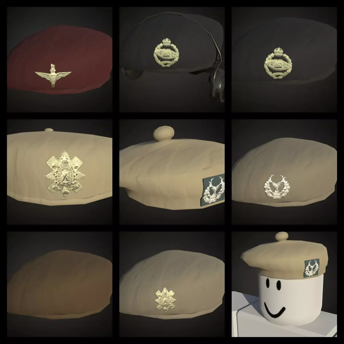 8 British ww2 military berets works on roblox characters too Low-poly 3D model