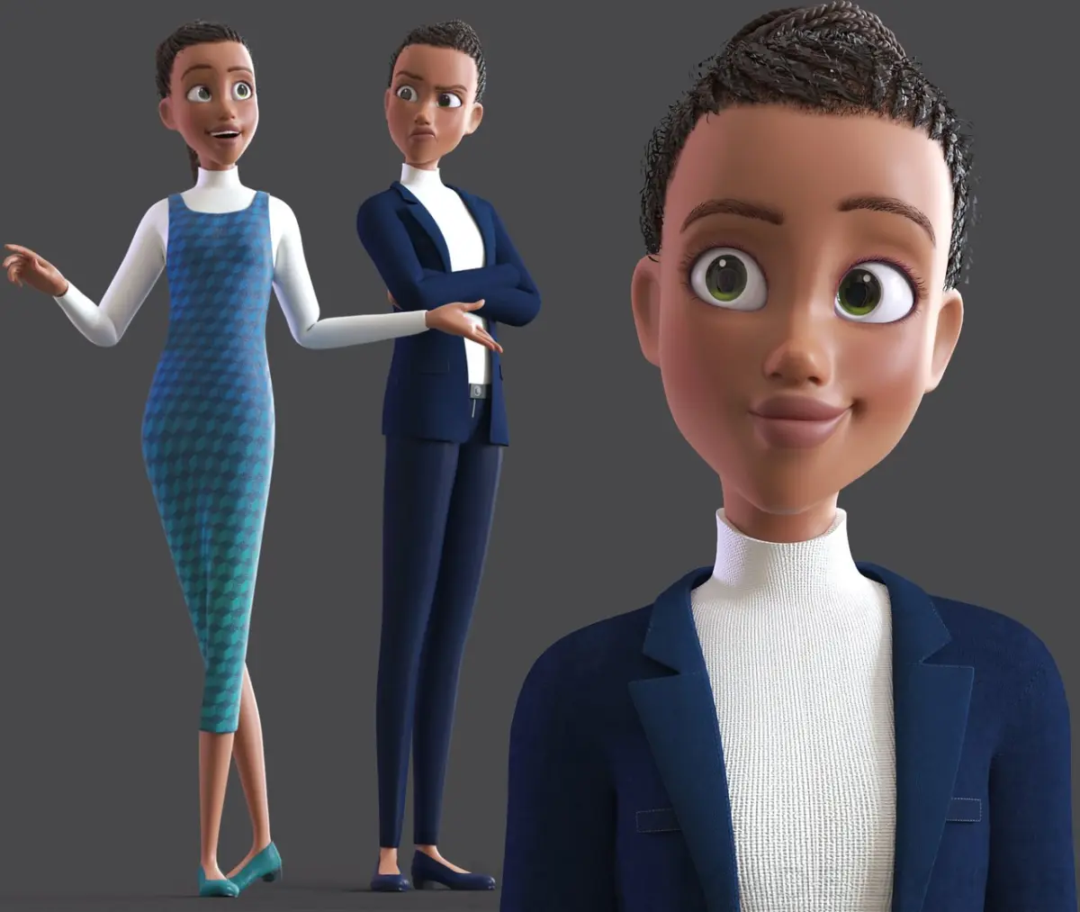 Cartoon Afro Mother - Toon Rigged Woman 3D model