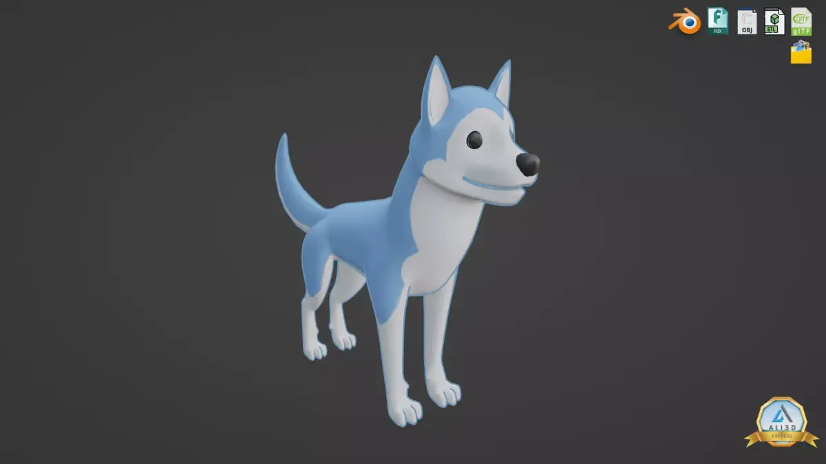 Stylized Blue Husky Low-poly 3D model