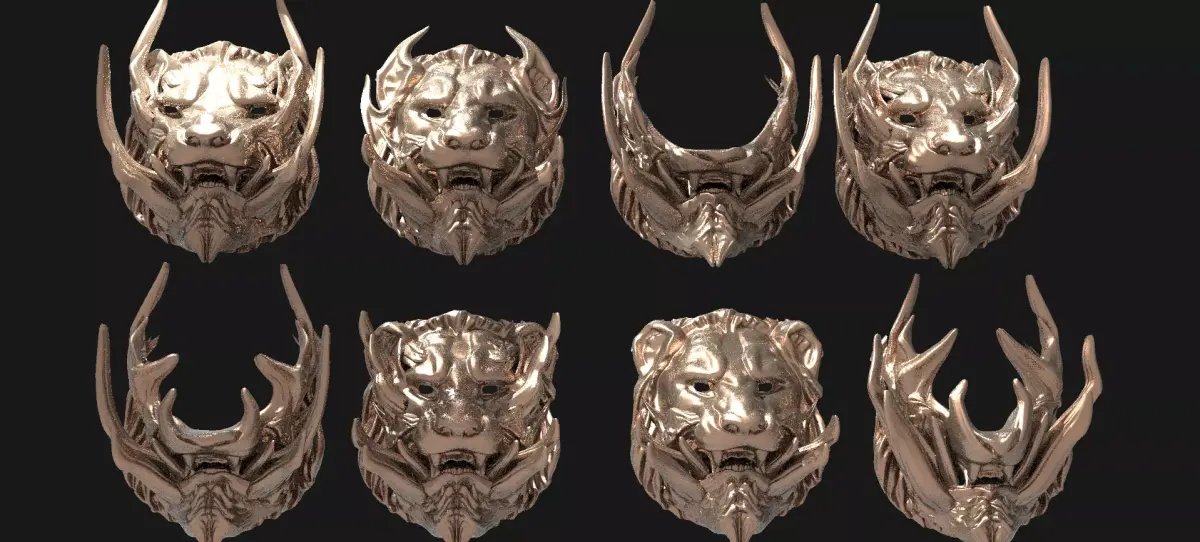 Horned lion mask Collection 3D model