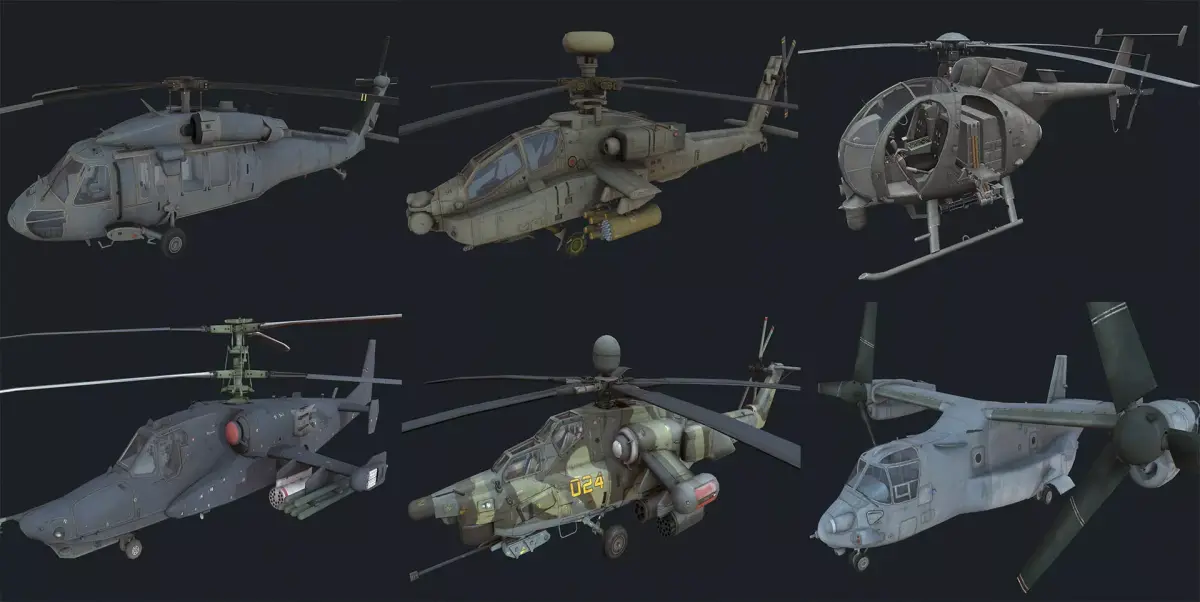 Helicopter pack  Low-poly 3D model