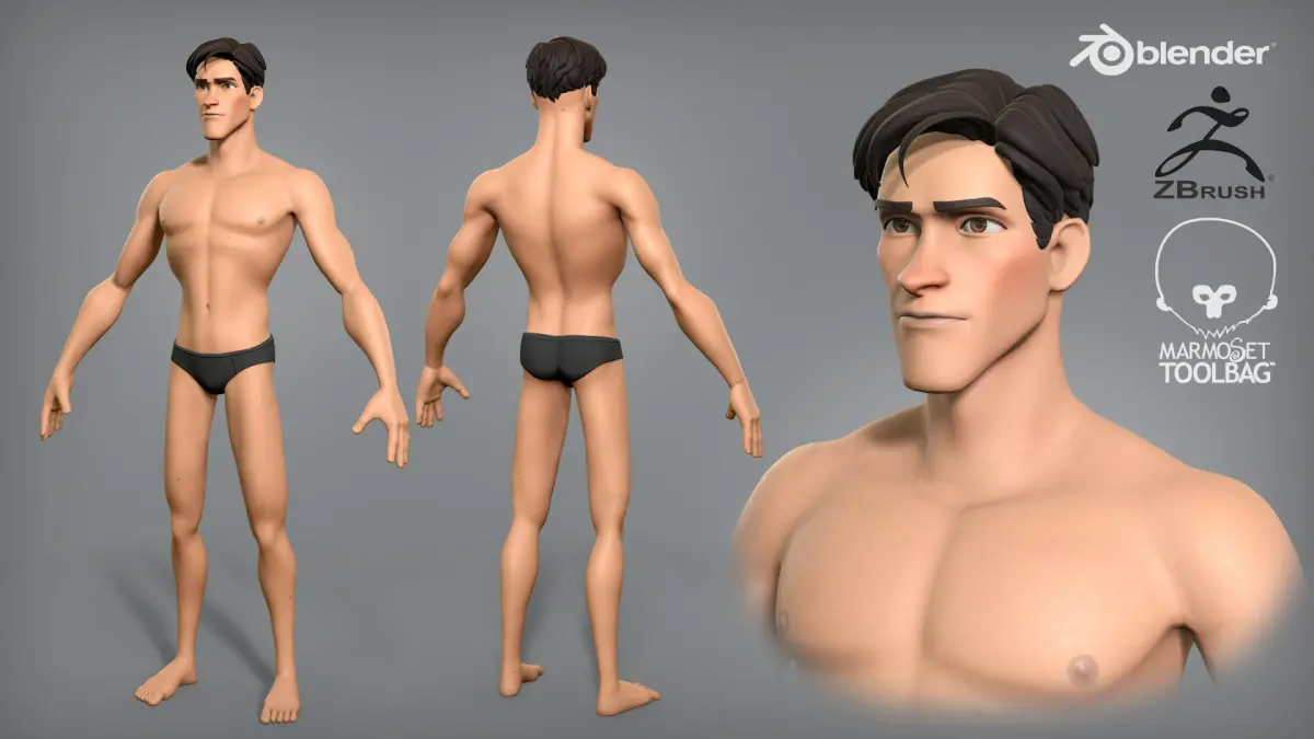 Cartoon male character Scott base mesh 3D model