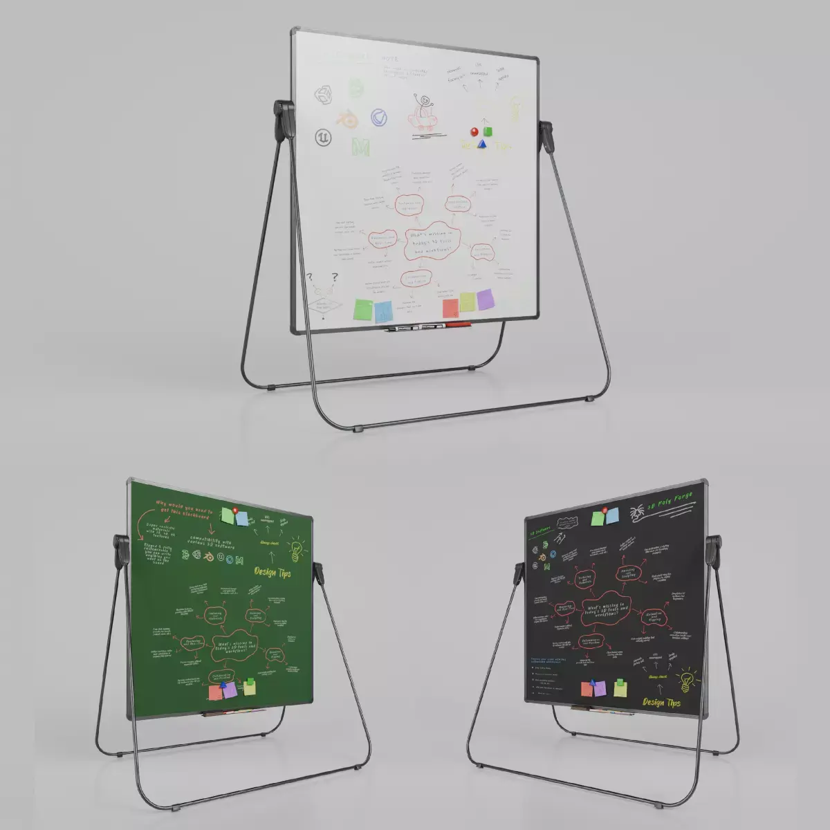 Professional U Stand Square Writing Boards - Customizable Trio 3D Model Pack