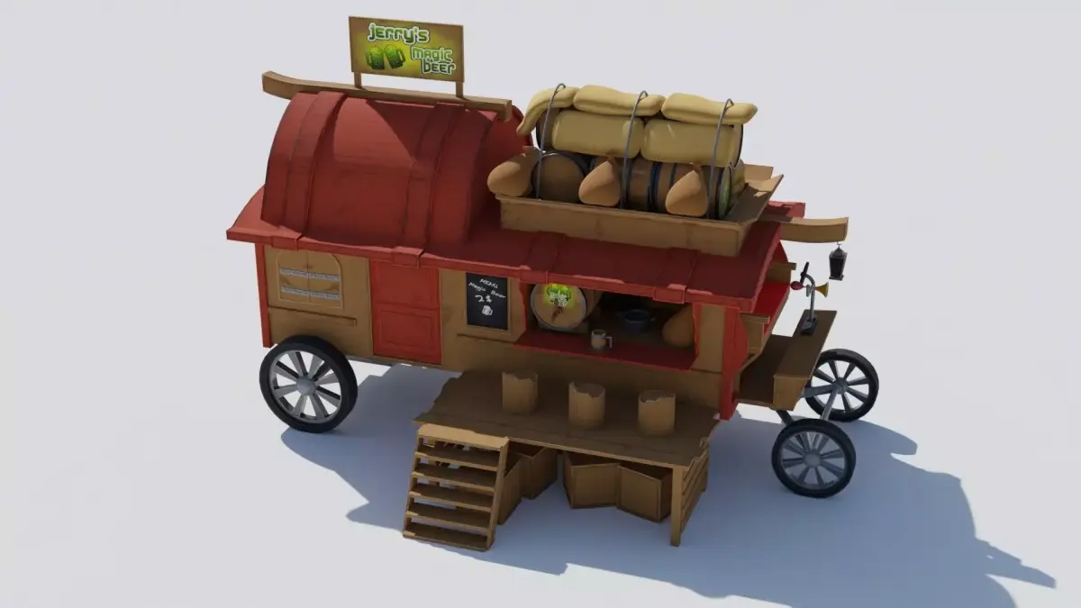Medieval Fantasy Wagon Low-poly 3D model