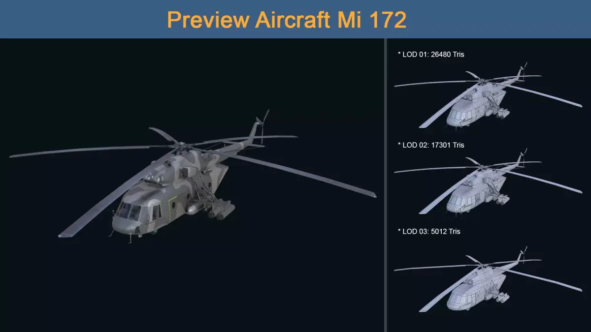 Asset - Army - Aircraft - Mi 172 Low-poly 3D model