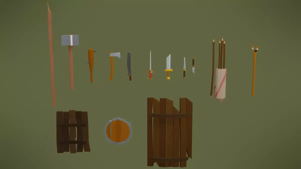 Simple stylized low poly weapon set lvl 1 Free low-poly 3D model