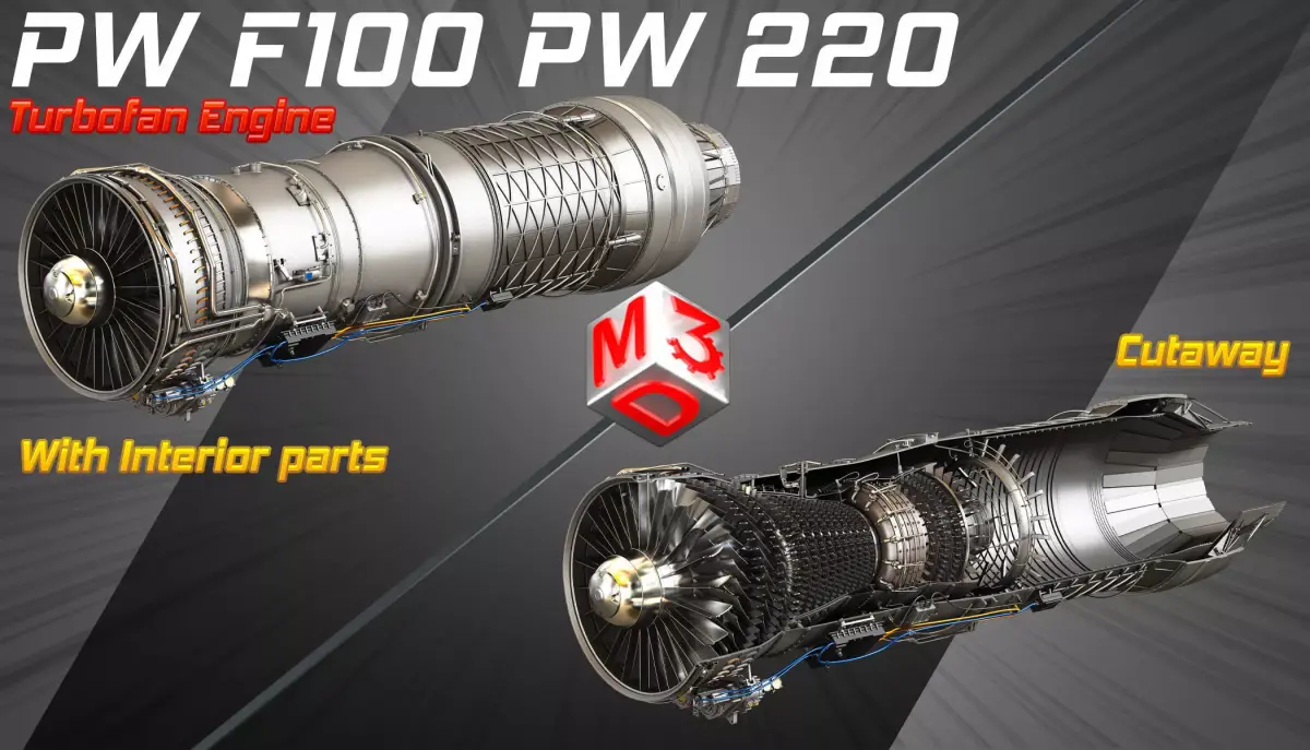 F100 - PW - 220 Turbofan Engine 2 in 1 3D Model Pack purchase