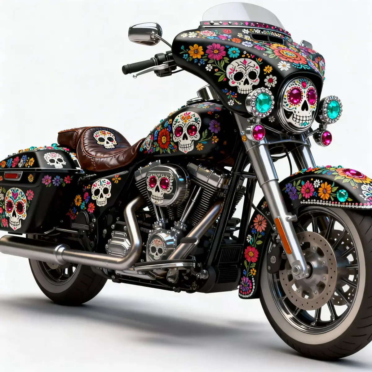 Mexican Dia de los Muertos Bagger Cruiser Motorcycle 3d Low-poly 3D model