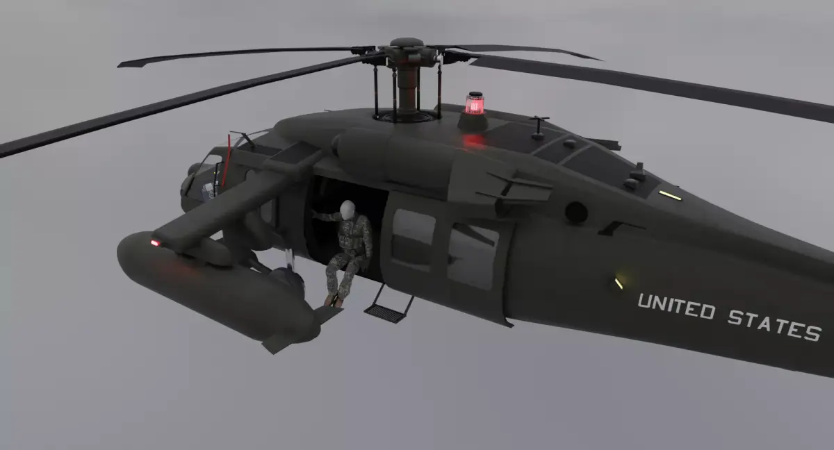 Black Hawk Helicopter With Pilots Low-poly 3D model