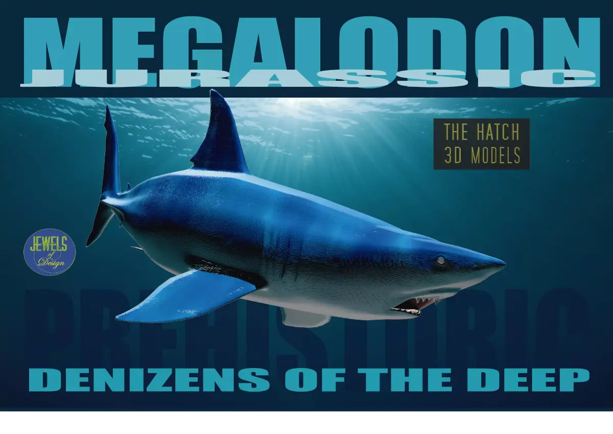 Megalodon great shark and whale Low-poly 3D model