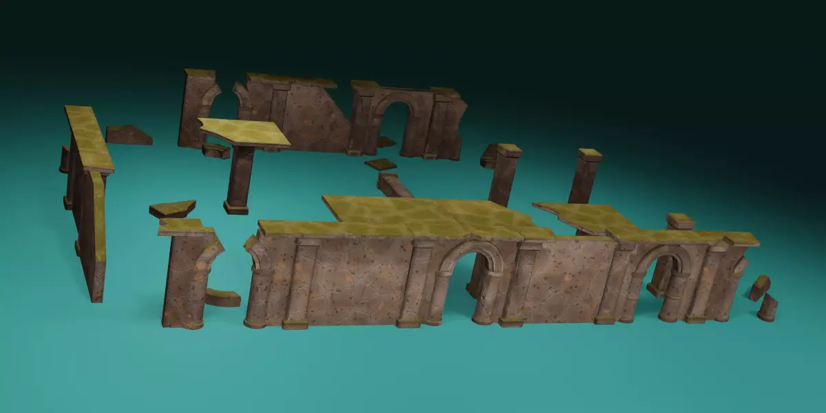 Modular Stylized Ruin Low-poly 3D model