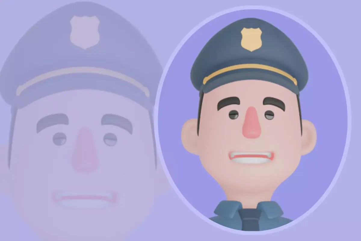 Stylized 3D Male Police Character - Cartoon Radio and Handcuffs 3D model