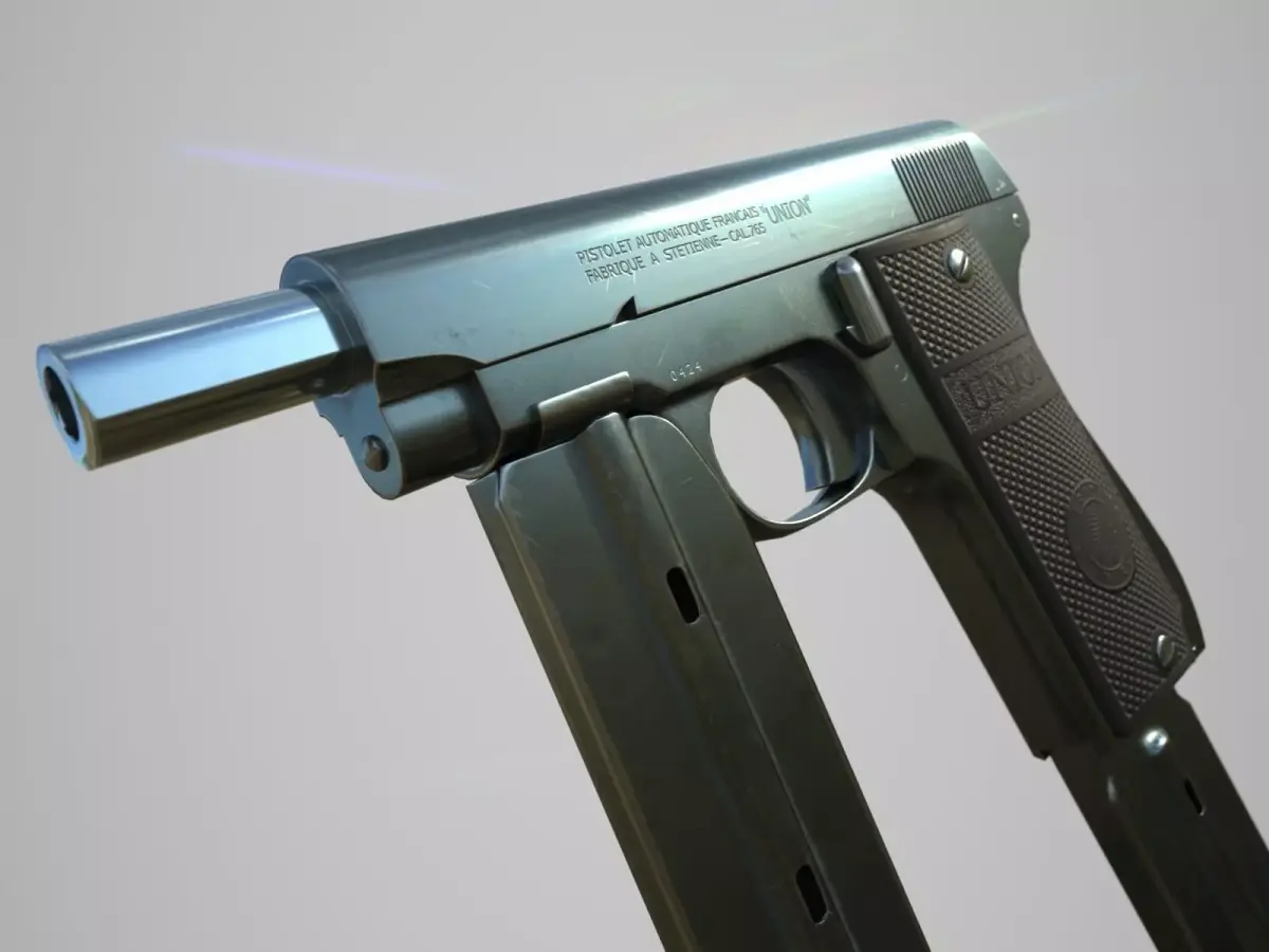 French UNION Pistol with Extended Magazine Low Poly PBR Low-poly 3D model