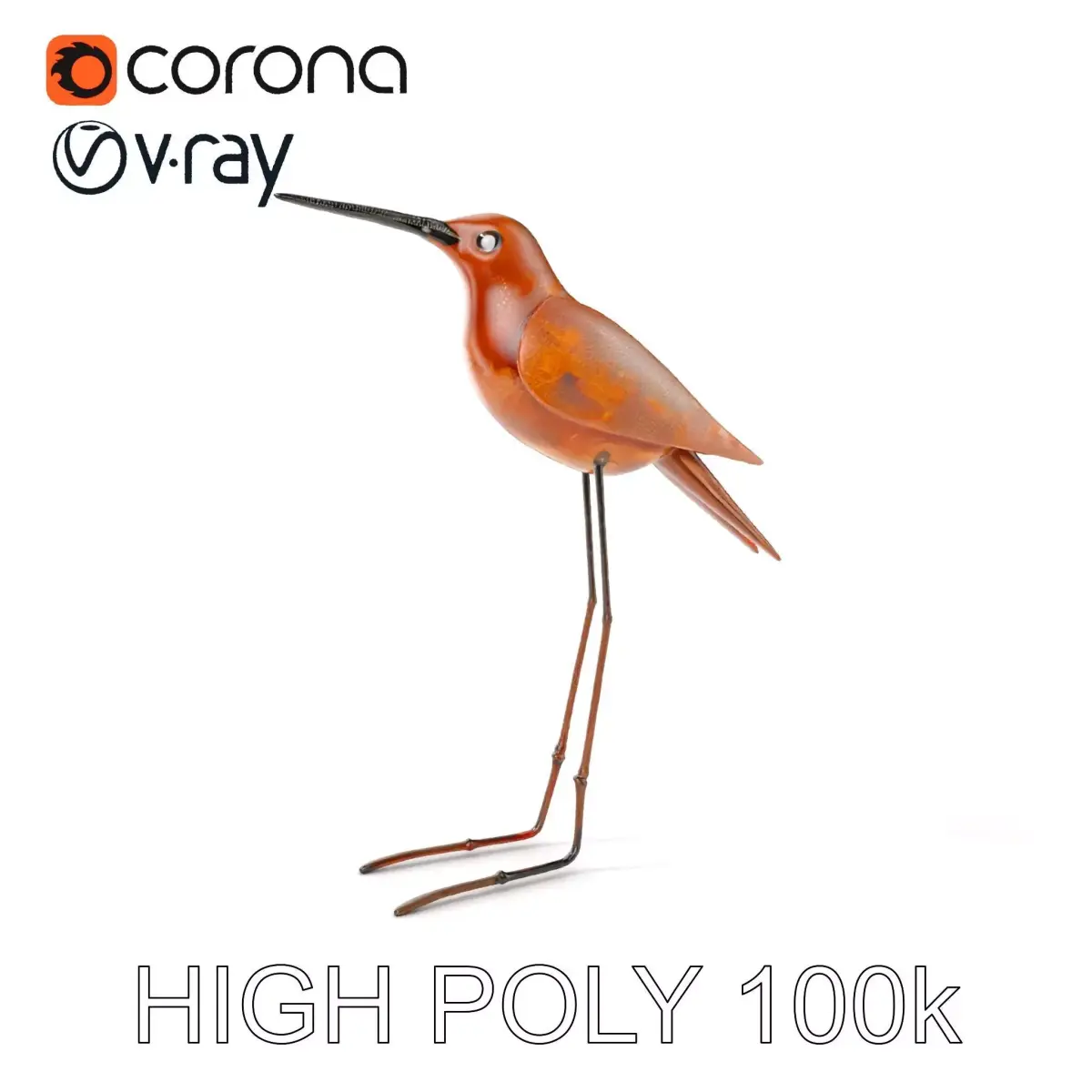 Rustic Metal Bird Sculpture D Model Pack Low-poly 3D model