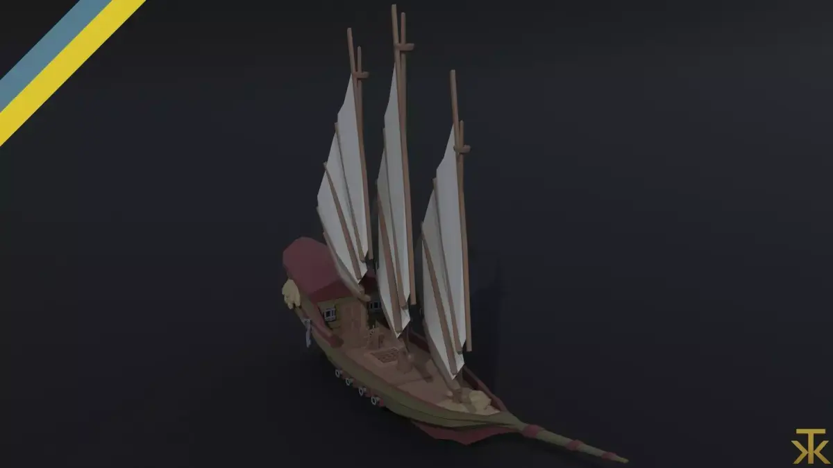 Cartoon medieval fantasy ship Polygonal Style Low-poly 3D model