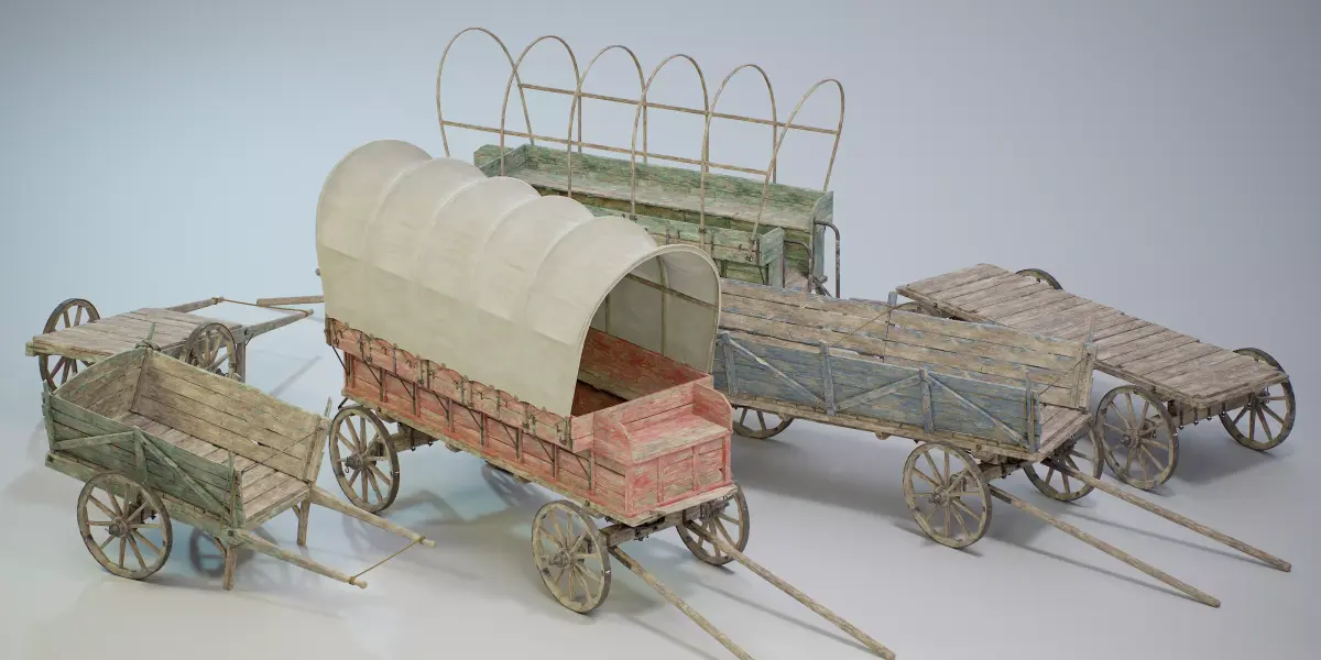 Medieval Carts PACK PBR Game Ready Low-poly 3D model