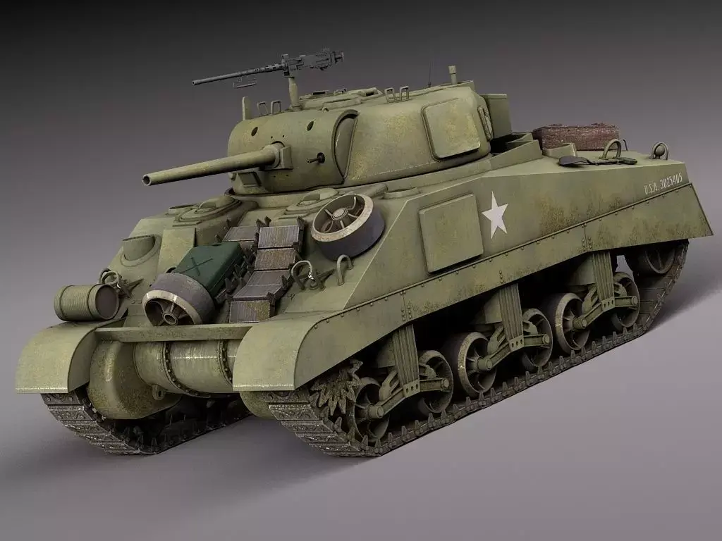 M4A2 Sherman Tank with equipment 3D model