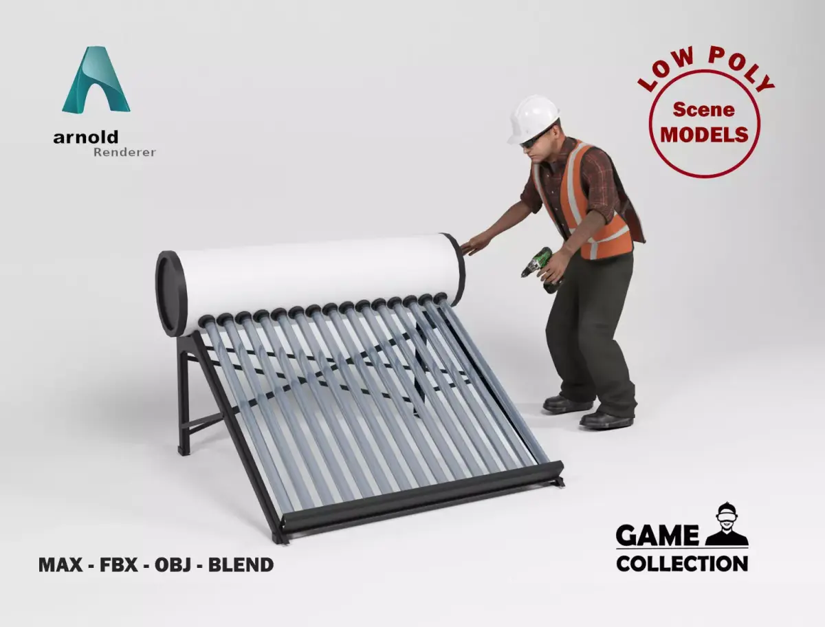 Solar water heater Low-poly 3D model
