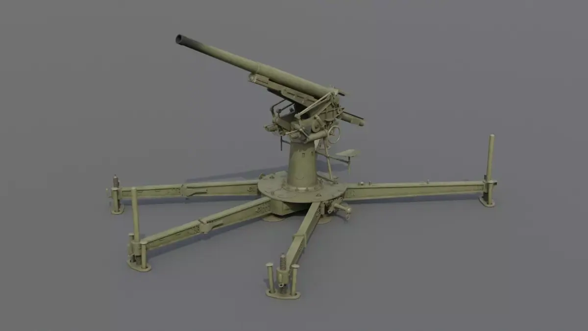 Type 88 75 mm AA gun Low-poly 3D model
