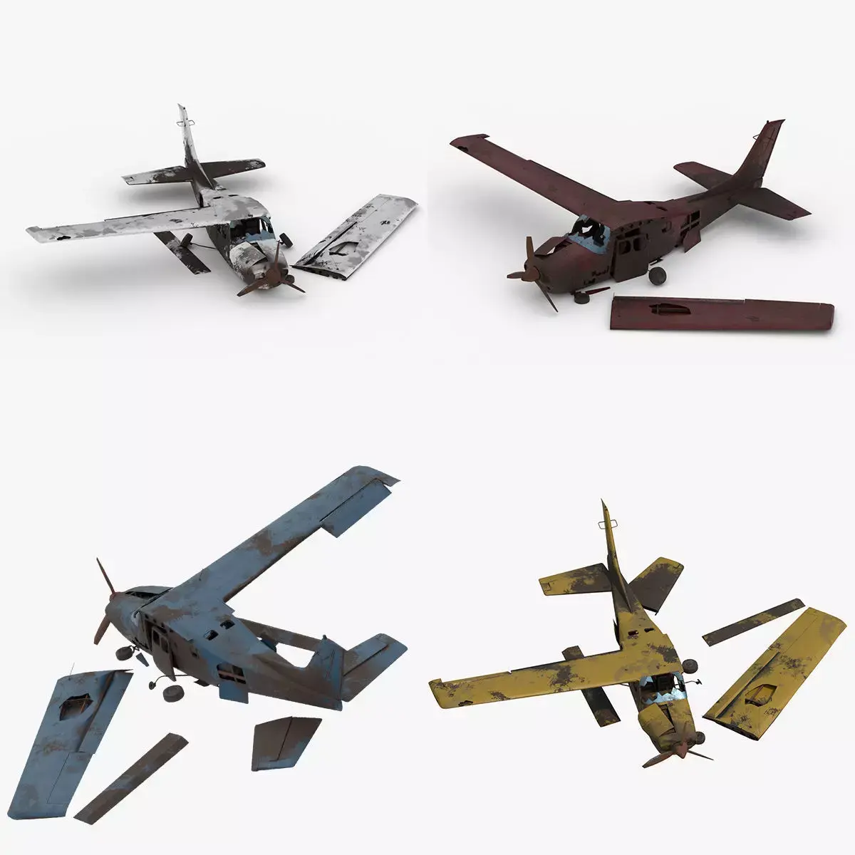 8K realistic destroyed propeller plane Low-poly 3D model