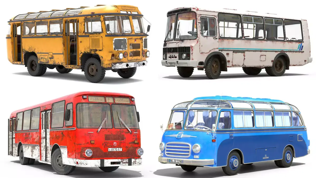 Retro buses 3D Model Pack
