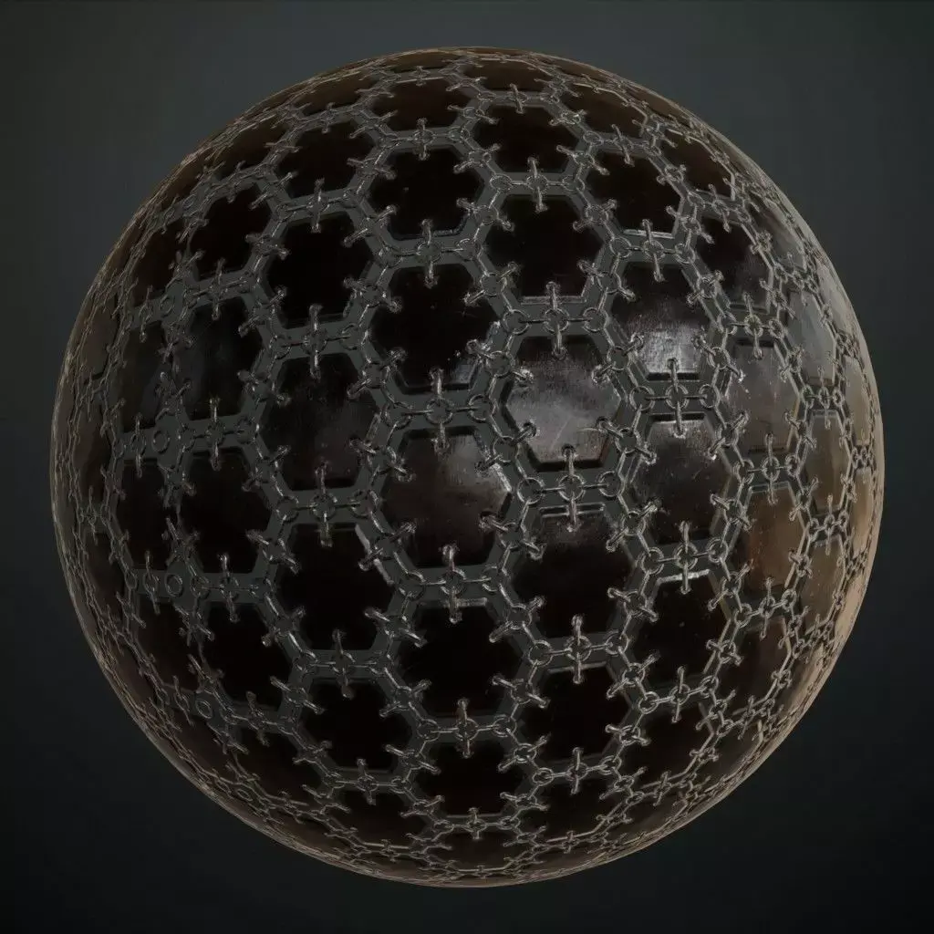 Hexagonal Pattern Metal Mesh PBR Seamless Texture