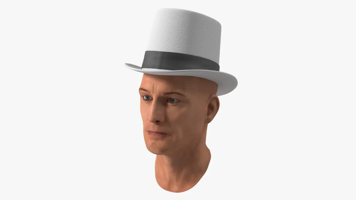 Classic Top Hat on Male Head White 3D model