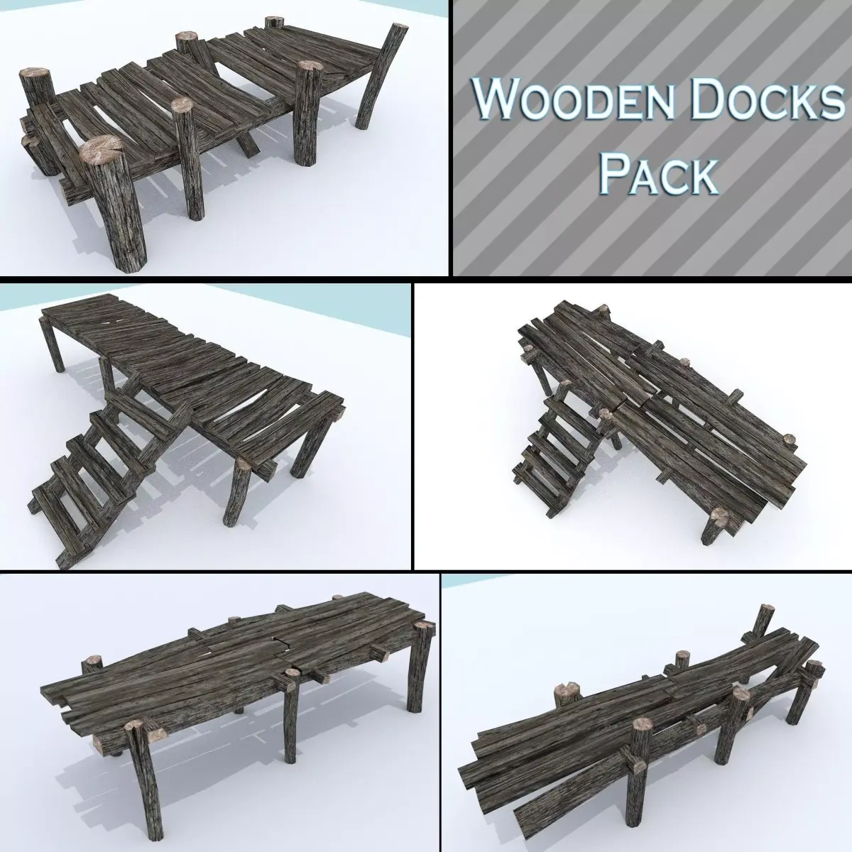 Wooden Docks Pack Low-poly 3D model