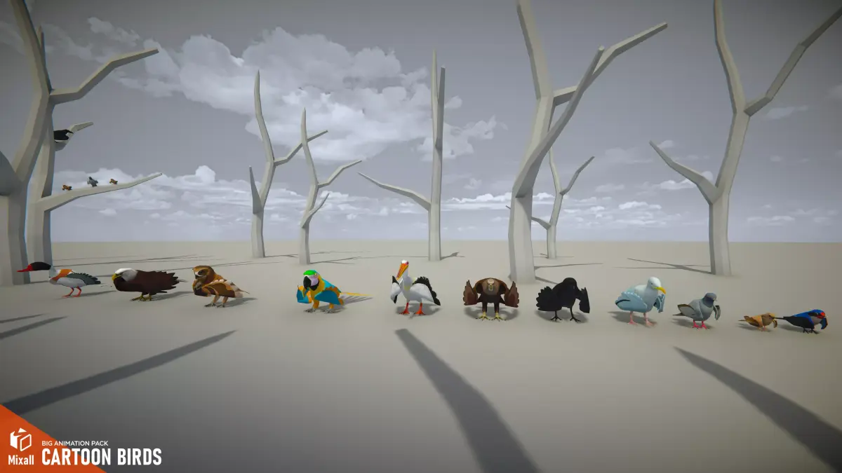 Cartoon birds - big animation pack 3D model
